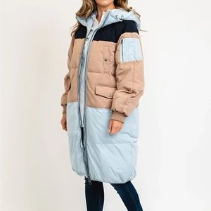 ICHI Down Color Block Jacket Small NWOT